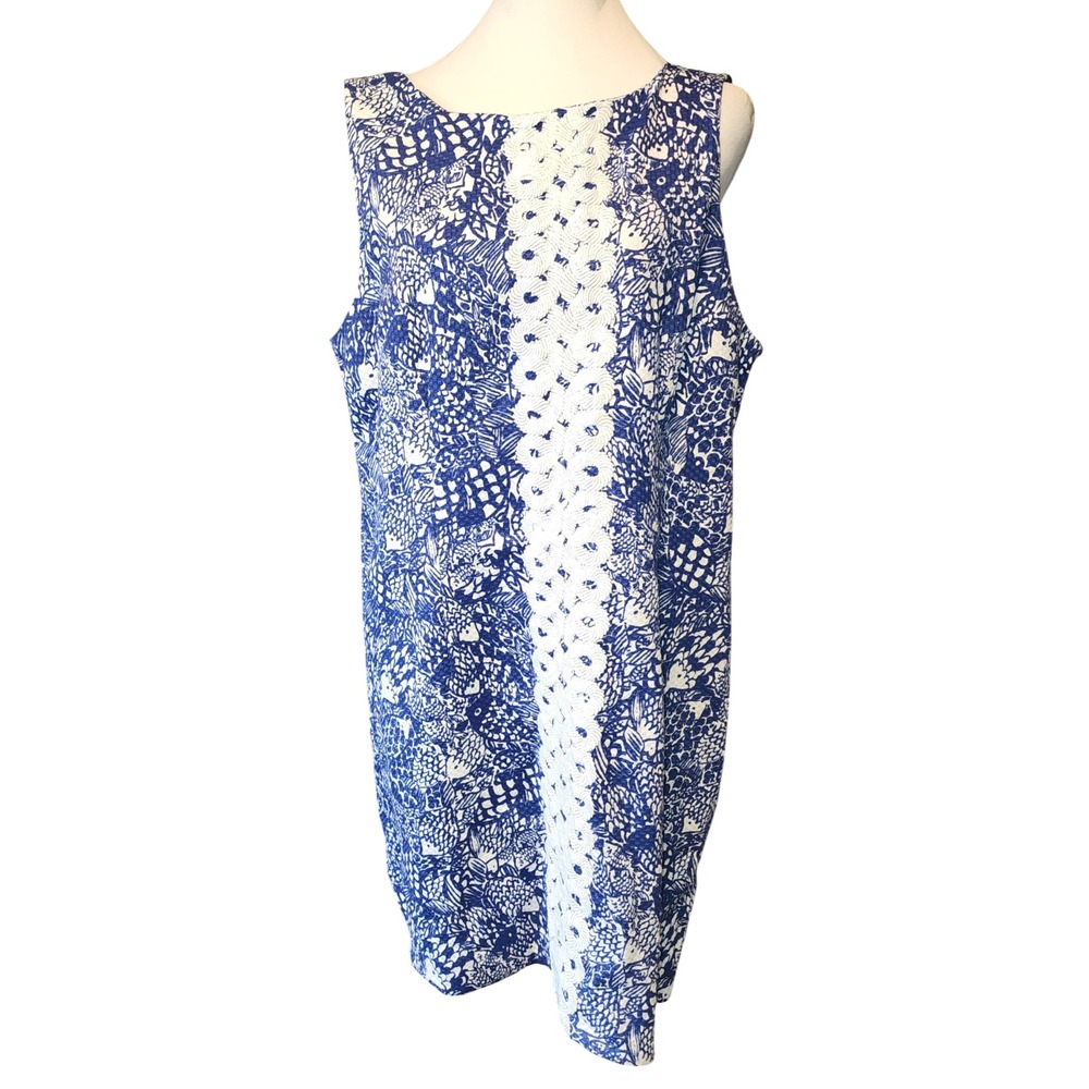 Lilly Pulitzer for Target Blue White Fish Print Lace Shift Dress Women Size 18